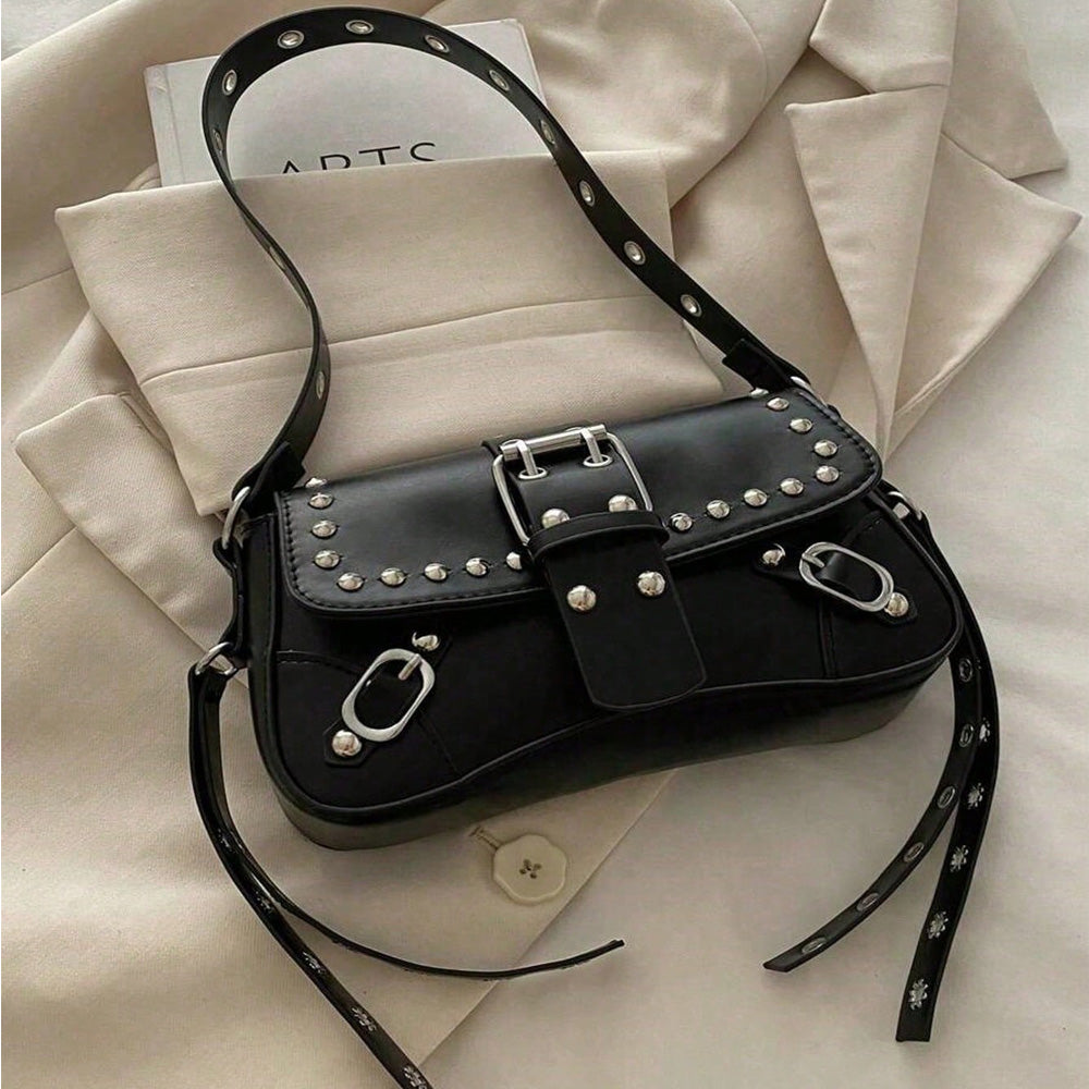Rivet shoulder bag worn